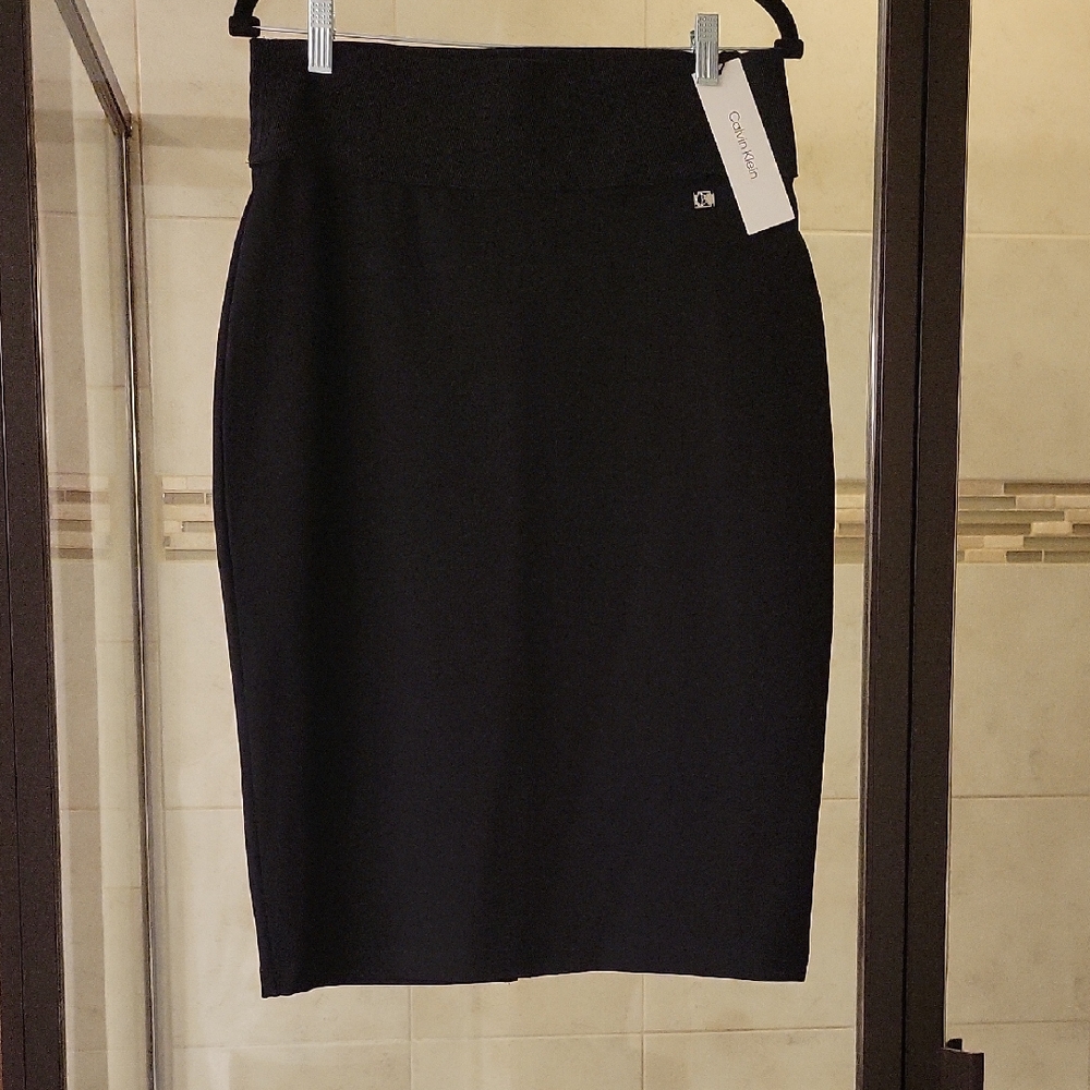 Calvin Klein Black Pencil Skirt with Waistband Detail